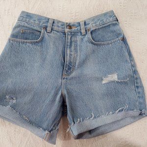 Lands' End High Waisted Distressed Denim Shorts Light Wash
